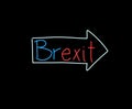 Direction arrow on the brexit handwriting, illustration on black background