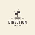 Direction board with water sailor hipster logo design vector Royalty Free Stock Photo