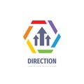Direction business logo design. Abstract arrows in colored hexagon sign