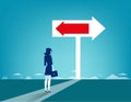 Direction. Businesswoman standing and confused direction. Concept business vector.