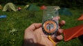 direction finding activity with compass Royalty Free Stock Photo
