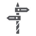 Direction glyph icon, way and guidepost, signpost sign, vector graphics, a solid pattern on a white background.