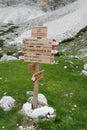 Direction indicator arrow on mountain pass in the Apls Royalty Free Stock Photo