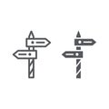 Direction line and glyph icon, way and guidepost, signpost sign, vector graphics, a linear pattern on a white background