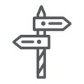 Direction line icon, way and guidepost, signpost sign, vector graphics, a linear pattern on a white background.