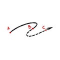 Direction line of path. Strategic movement and route. Relocation of dotted arrow