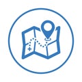 Direction, location, map pin icon. Blue vector design.