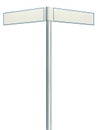 Direction road signs, two empty blank signpost signages, isolated directional roadside guidepost pointer white copy space, blue