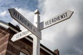 Direction sign, blue sky, amazing travel, sunny day