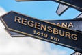 Direction sign for the city of Regenburg The sign is located