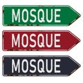 Direction sign. Mosque direction sign with green color. Perfect for visual direction sign moslem people. Vector