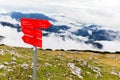 Direction sign pole on Velika Raduha mountain summit