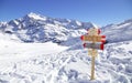 Direction sign at ski resort in the Italian Alps, Valfurva, Bormio, Scanta Catarina