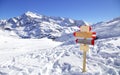 Direction sign at ski resort in the Italian Alps. Royalty Free Stock Photo