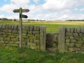 Direction sign stone walls and gate in west yorkshire landscape