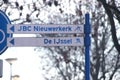 Direction sign to local jeu de boules and Hockey playing fields in Nieuwerkerk aan den IJssel in the Netherlands.