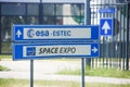 Direction sign to a Space Expo museum and ESA Estec space laboratory in Noordwijk