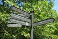 Direction signals in Hyde Park in the city London in spring. Royalty Free Stock Photo