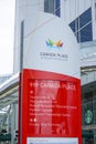 Direction signs at Canada Place in Vancouver - VANCOUVER - CANADA - APRIL 12, 2017