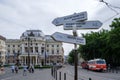 Direction signs near the National Theatre in Hviezdoslav Square in Bratislava, Slovakia Royalty Free Stock Photo