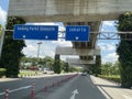 Direction signs on the route to the arrival terminal of Soekarno Hatta International Airport