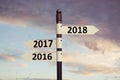 2018 direction signs with sky background.New year concept Royalty Free Stock Photo