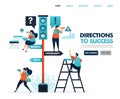 Direction for success in career and business. Signs on traffic. Warnings and instructions. Developing business and see signs Royalty Free Stock Photo