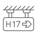 Direction terminal H17 thin line icon, airlines concept, way to terminal vector sign on white background, direction to