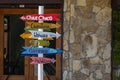 Direction to different places of Chile indicated in a street sign. Photo taken in Puerto Guadal