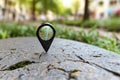Directional guide - gps navigation pointer symbol on display precise location tracking, wayfinding, modern mapping