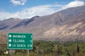 Directional road sign to Tilcara and La Quiaca on ruta 40, Argentina