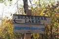 Directional sign for hikers along the Superior Hiking Trail - Bean and Bear Lakes Loop or Beaver Bay town in Minnesota during