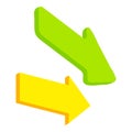 Directional sign icon isometric vector. Two colored arrow indicating direction