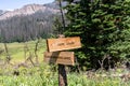 Directional sign for Jade Lakes and Upper Brooks Lake trails in Wyoming Royalty Free Stock Photo