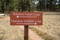 Directional sign for two trails at Florrisant Fossil Beds National Monument - Petrified Forest Loop and Hornbeck Wildlife Loop