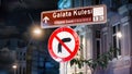 Directional signage for Galata Tower in Taksim, Istanbul