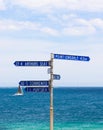 Directional sign at St. Leonards Beach with sailboat