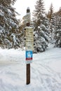 Directional signs for tourist trails in Mala Laka Valley Dolina Malej Laki nearby Zakopane in Tatra mountains Royalty Free Stock Photo
