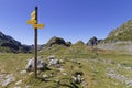 A directions post on paths between mountains Royalty Free Stock Photo