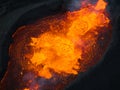 Directly above close up shot of boiling lava inside volcano crater, aerial view