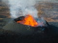 Directly above close up shot of boiling lava inside volcano crater, aerial view