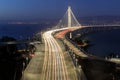 Directly above the San Francisco-Oakland Bay Bridge eastern span during the blue hour Royalty Free Stock Photo