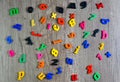 Preschool  plastic alphabet letters  activities Royalty Free Stock Photo