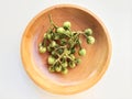 Directly above shot of rimbang or takokak fruit in a plate on a white background.