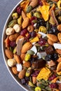 Variety of dried fruits and nuts on plate Royalty Free Stock Photo