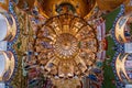 Directly below a golden chandelier inside Agios Gerasimos monastery