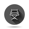 Director chair icon in flat style. Producer seat vector illustration on black round background with long shadow effect. Movie