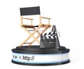 Director Chair, Movie Clapper and Megaphone over Browser Address