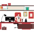 Director at office desk vector workspace icon.