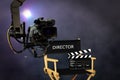 Director seat on set with video camera Royalty Free Stock Photo